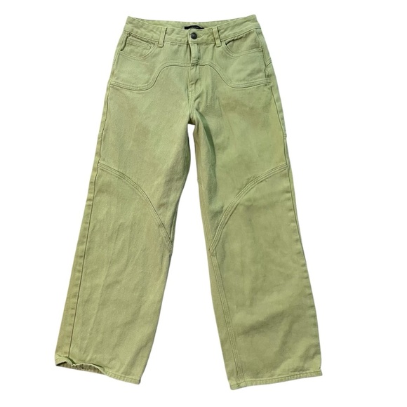 Forever 21 jeans L large Green Baggy Relaxed Wide leg High rise waist Womens - Picture 1 of 6